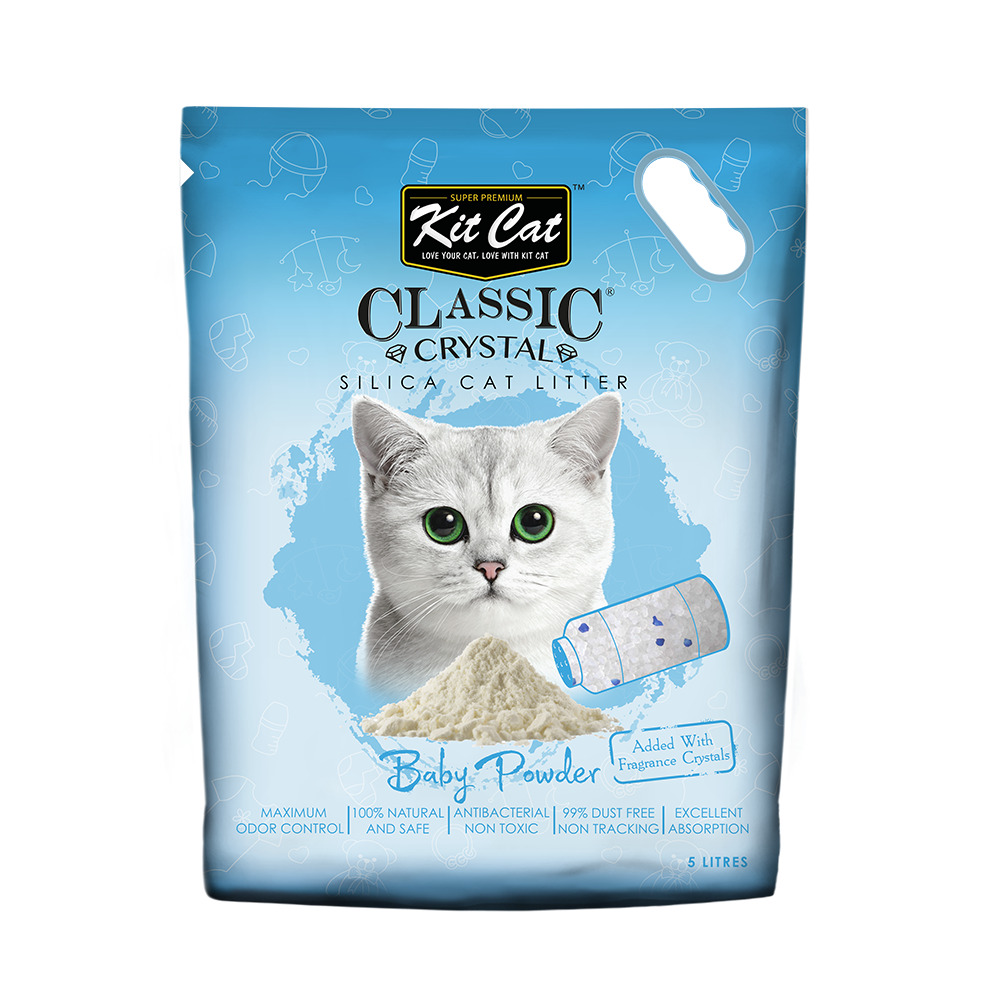 Kit Cat Crystal Silica Cat Litter Baby Powder 5L, Blue, Kitcat