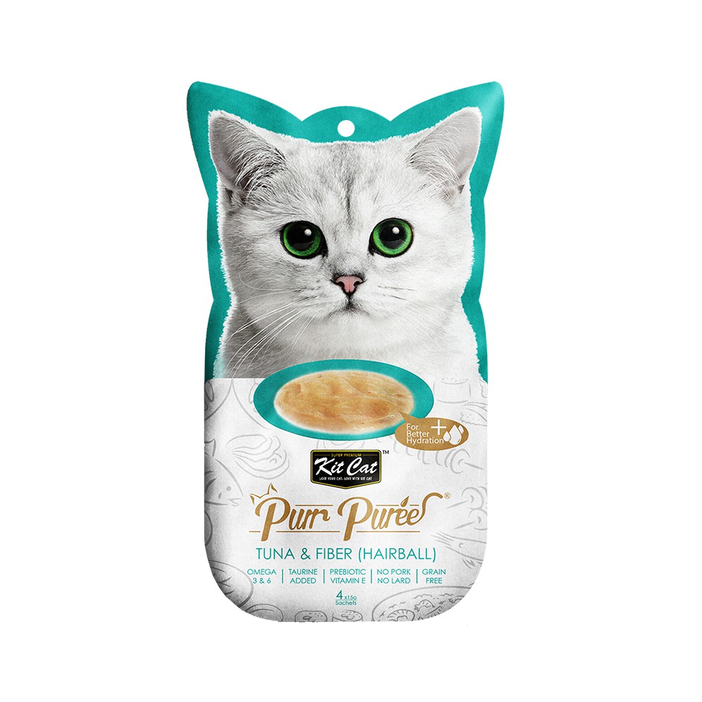 Kit Cat Purr Puree Tuna & Fiber"Hairball" Wet Treat Tubes 4X15G